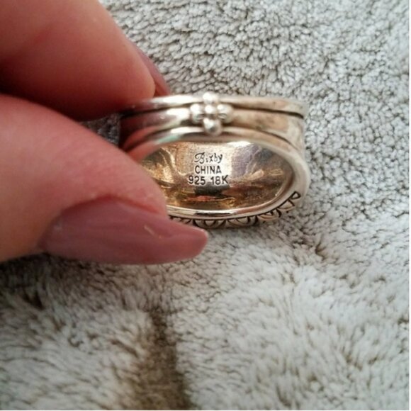 HP-Barbara BixbySS-18KBlack Onyx Sapphire Concave Cigar Wide Band-shaped RingSz9 - Picture 4 of 11